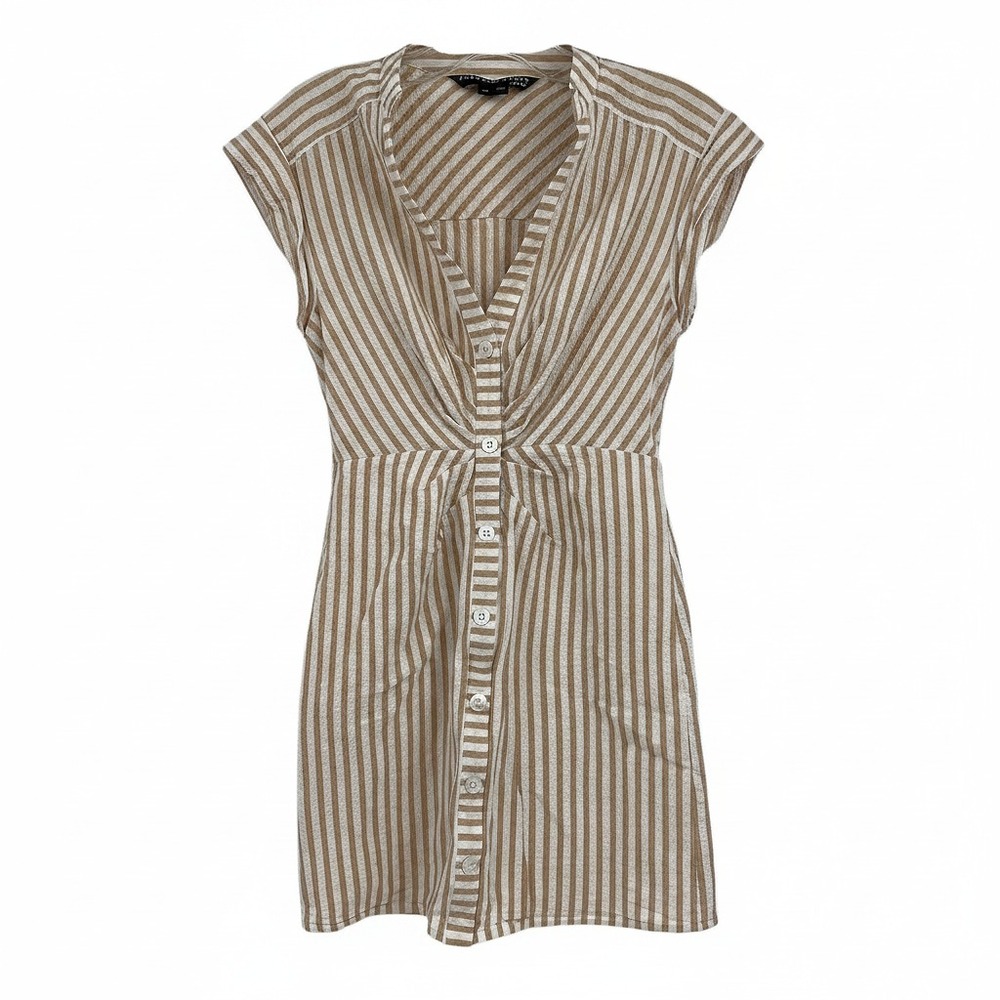 Veronica Beard White Tan Striped Midi Dress | Womens XS